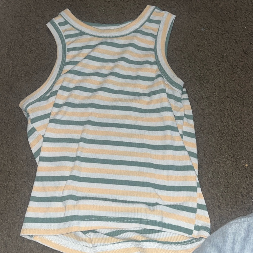 green and yellow striped cami top